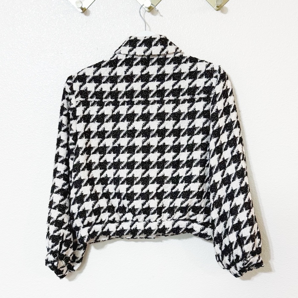 L’Agence Bridges Crop Metallic Woven Black White Houndstooth Blazer Jacket 8 - Picture 8 of 10